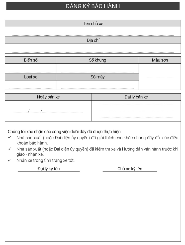 Phiếu đăng ký bảo hành Phiếu đăng ký bảo hành