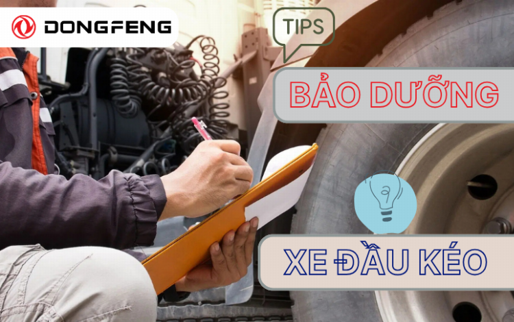 Kỹ thuật viên đang kiểm tra mức nhớt động cơ xe đầu kéo bằng que thăm nhớt chuyên dụng